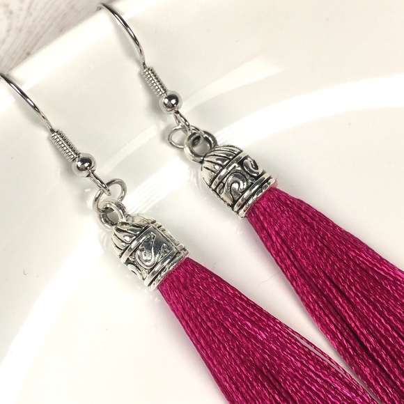 Fuchsia Tassel Drop Earrings - Picture 4 of 4